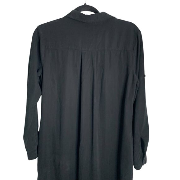 Cloth & Stone Midi Shirt Dress Frayed Hem Pockets Button Up Long Sleeve Black S - Picture 10 of 15